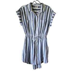 Japna Blue White Striped Shirt Dress Size Large Drawstring Waist